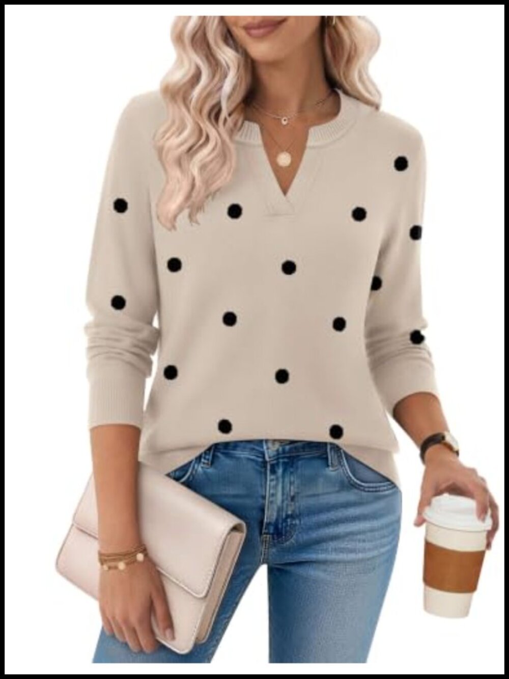 Women's V-Neck Long Sleeve Pullover Sweater Business Casual Fall Top